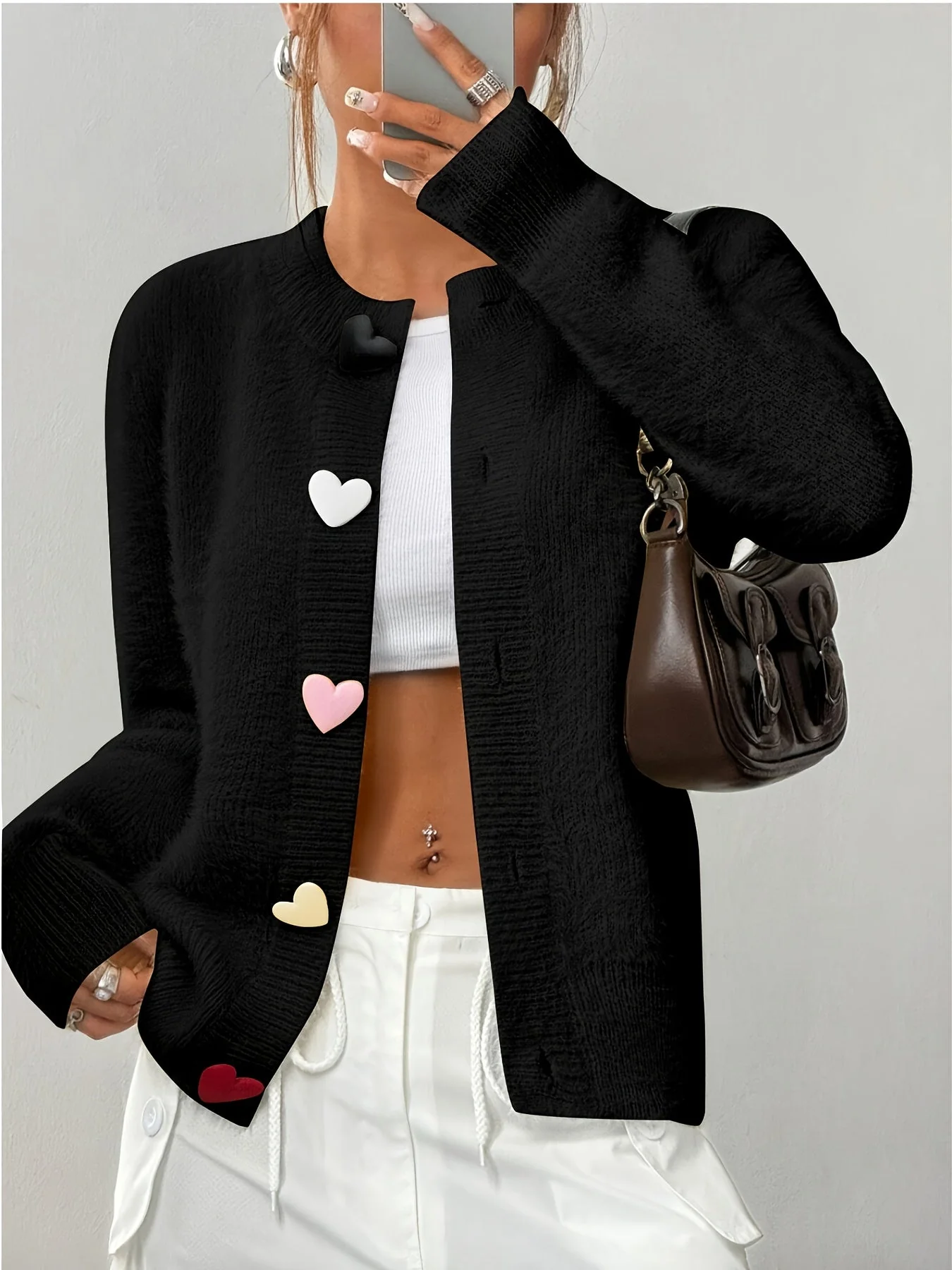 Smelissa - Cardigan Lavorato a Maglia Con Bottoni a Forma Di Cuore e Maniche Lunghe - Image 3