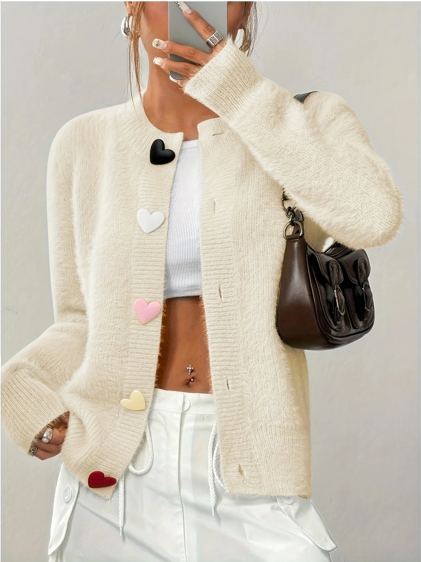 Smelissa - Cardigan Lavorato a Maglia Con Bottoni a Forma Di Cuore e Maniche Lunghe - Image 4