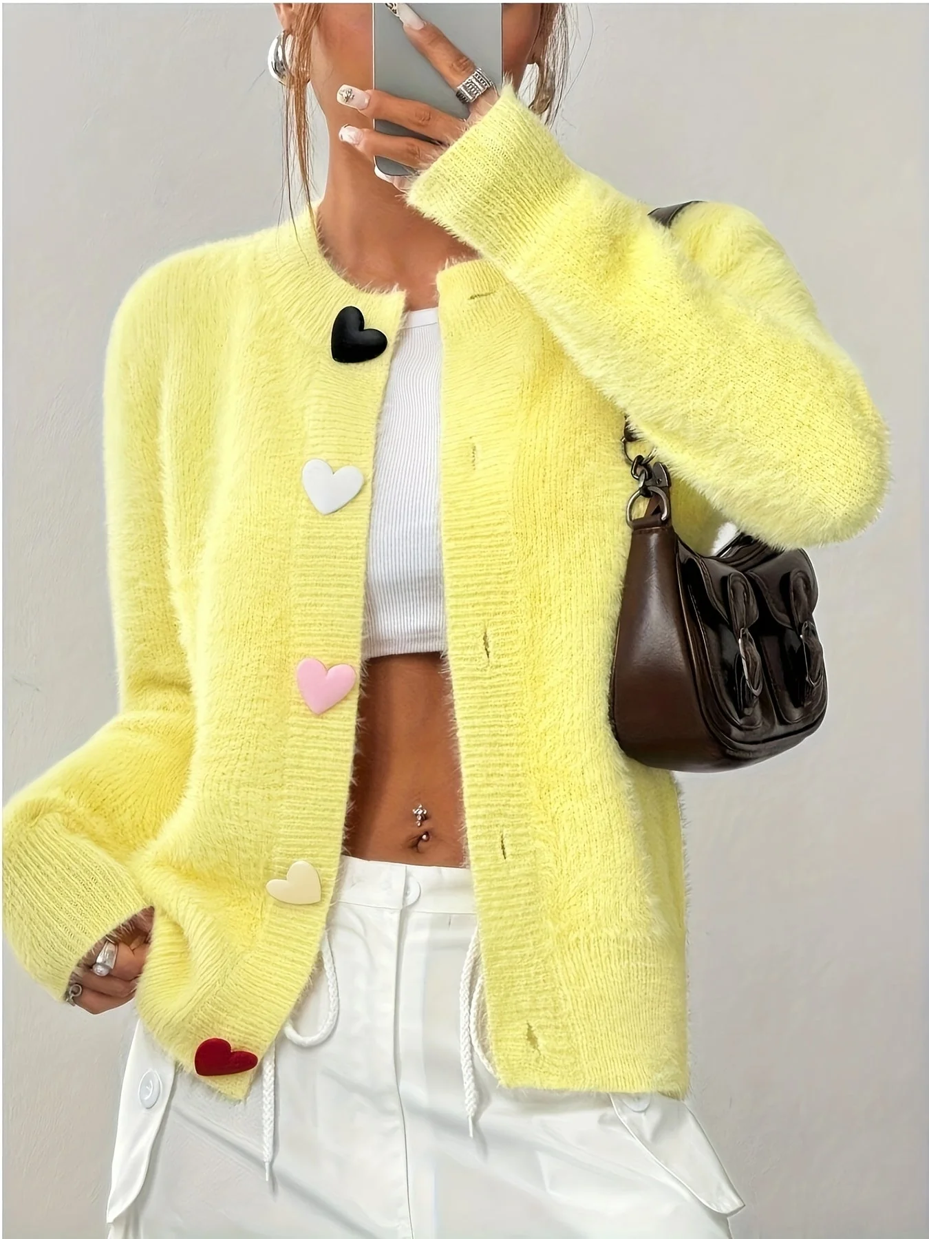 Smelissa - Cardigan Lavorato a Maglia Con Bottoni a Forma Di Cuore e Maniche Lunghe - Image 5