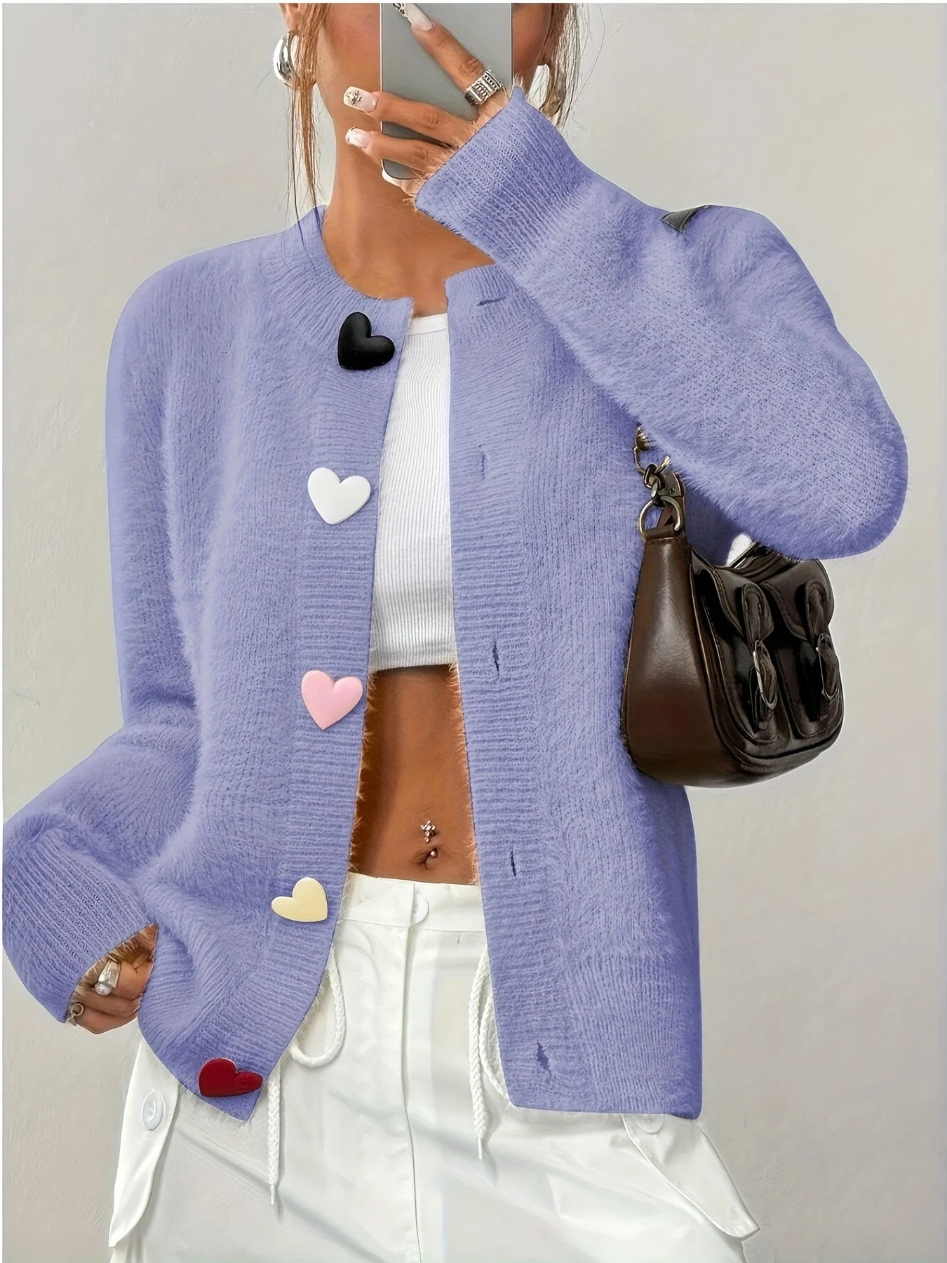 Smelissa - Cardigan Lavorato a Maglia Con Bottoni a Forma Di Cuore e Maniche Lunghe - Image 8