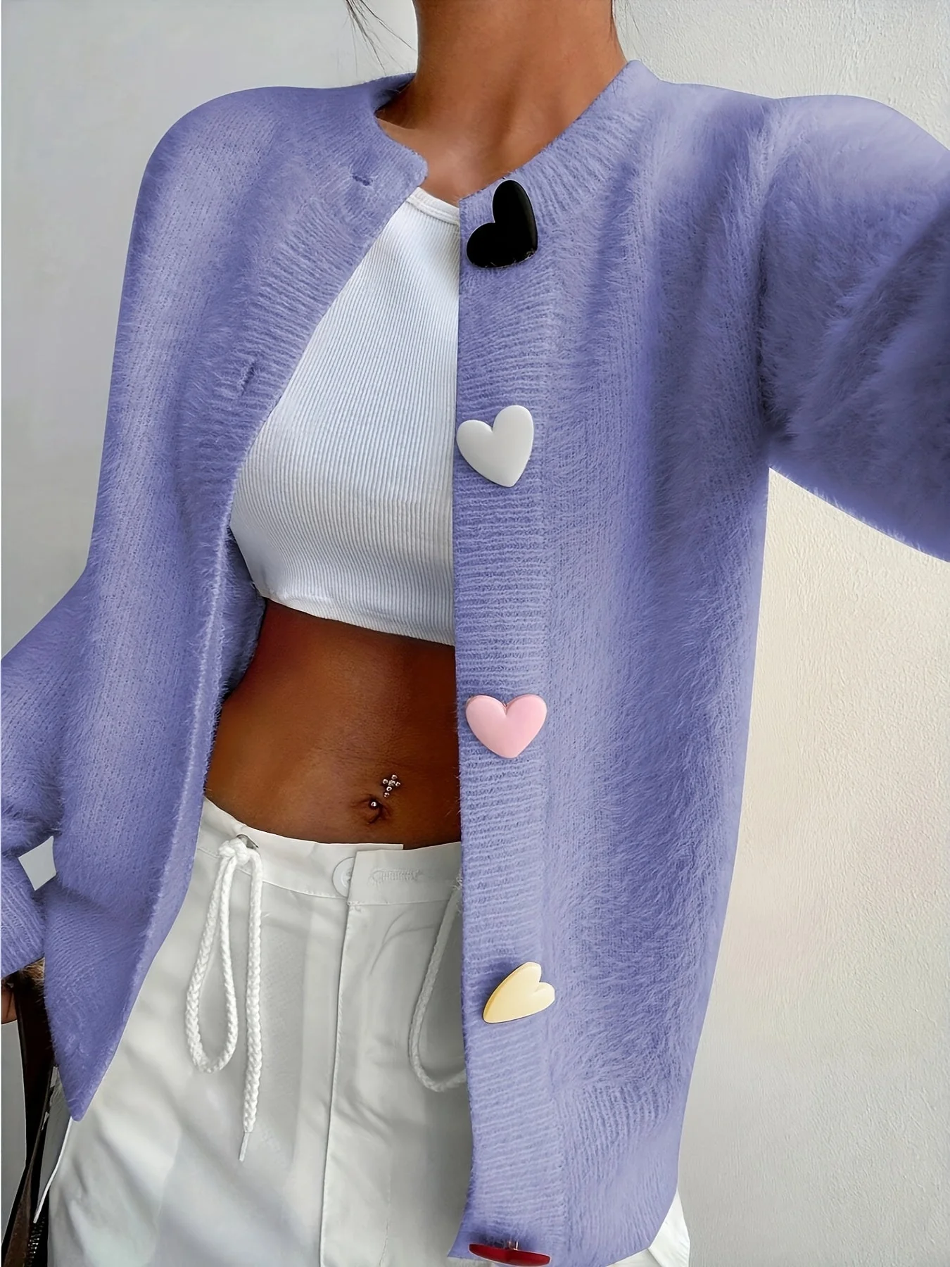 Smelissa - Cardigan Lavorato a Maglia Con Bottoni a Forma Di Cuore e Maniche Lunghe - Image 9