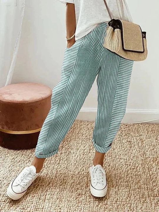 Stefana - Pantaloni In Cotone a Righe - Image 2