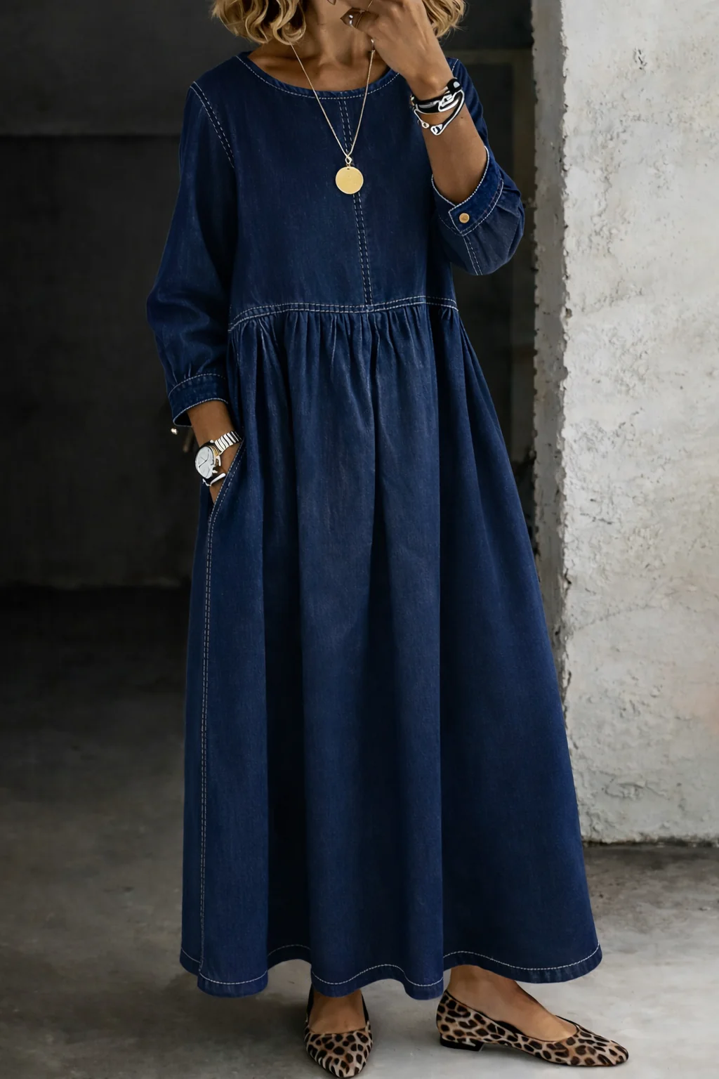 Stelzer - Abito Lungo In Denim Con Scollo Rotondo - Image 2