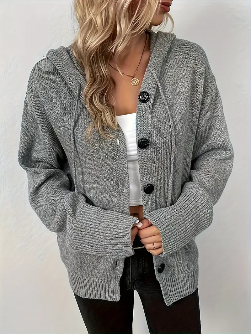 Suthida - Elegante Maniche Lunghe Con Cappuccio Maglione Con Pulsante