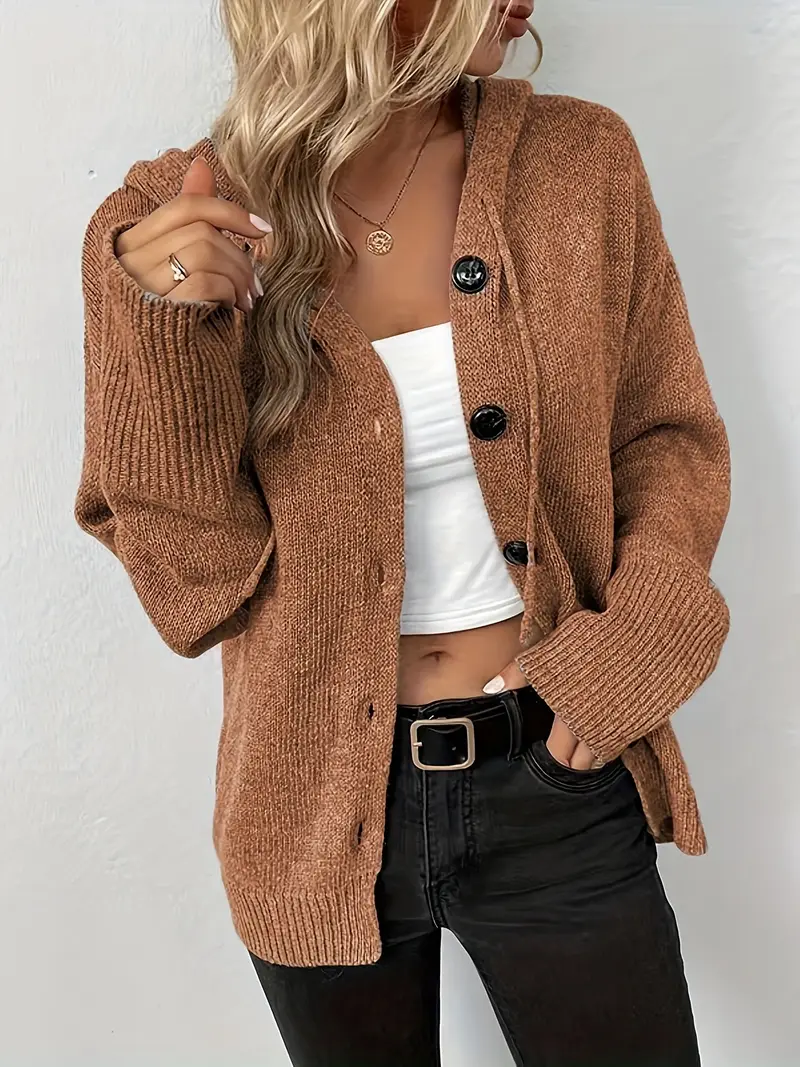 Suthida - Elegante Maniche Lunghe Con Cappuccio Maglione Con Pulsante - Image 15