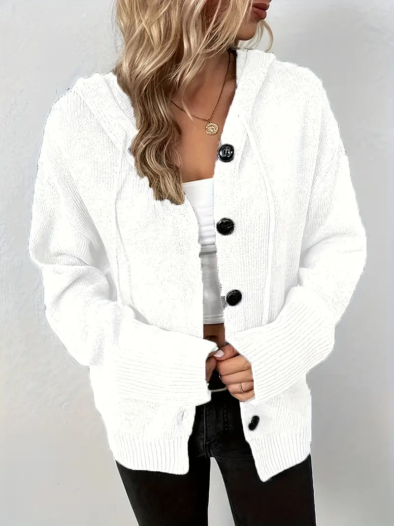 Suthida - Elegante Maniche Lunghe Con Cappuccio Maglione Con Pulsante - Image 3