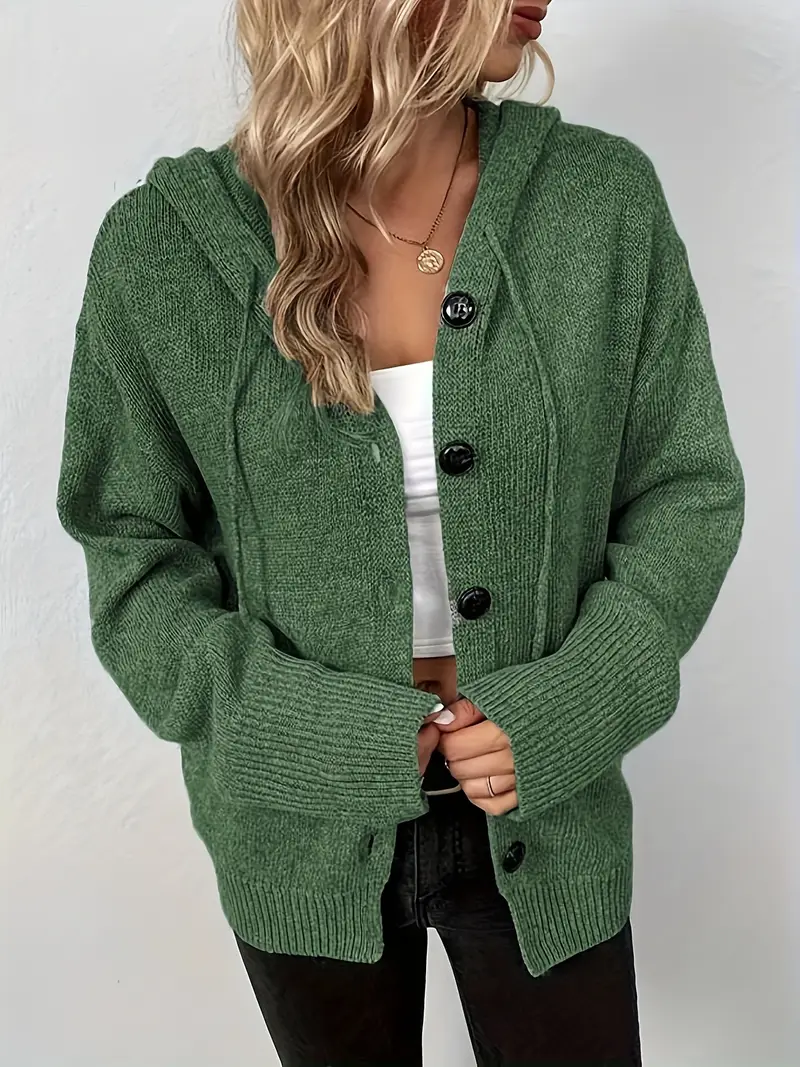 Suthida - Elegante Maniche Lunghe Con Cappuccio Maglione Con Pulsante - Image 6