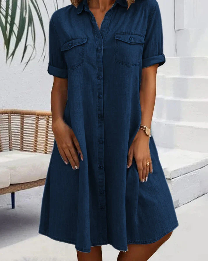 Sveta - Abito in Denim con Bottoni e Manica Corta - Image 3