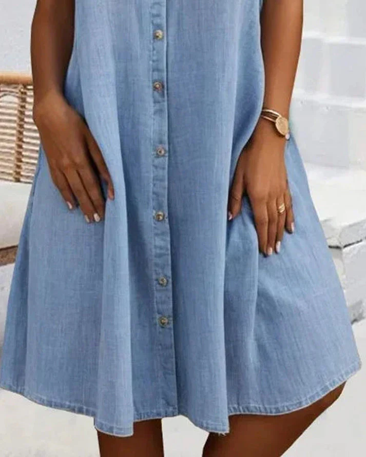 Sveta - Abito in Denim con Bottoni e Manica Corta - Image 8