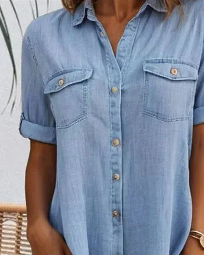 Sveta - Abito in Denim con Bottoni e Manica Corta - Image 9