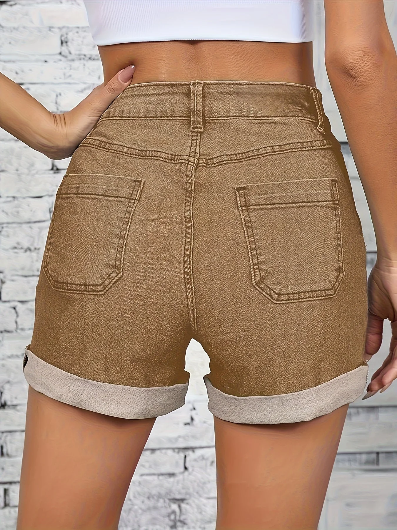 Thelma - Pantaloncini In Denim Elasticizzato a Corsa Alta Con Bottoni - Image 17
