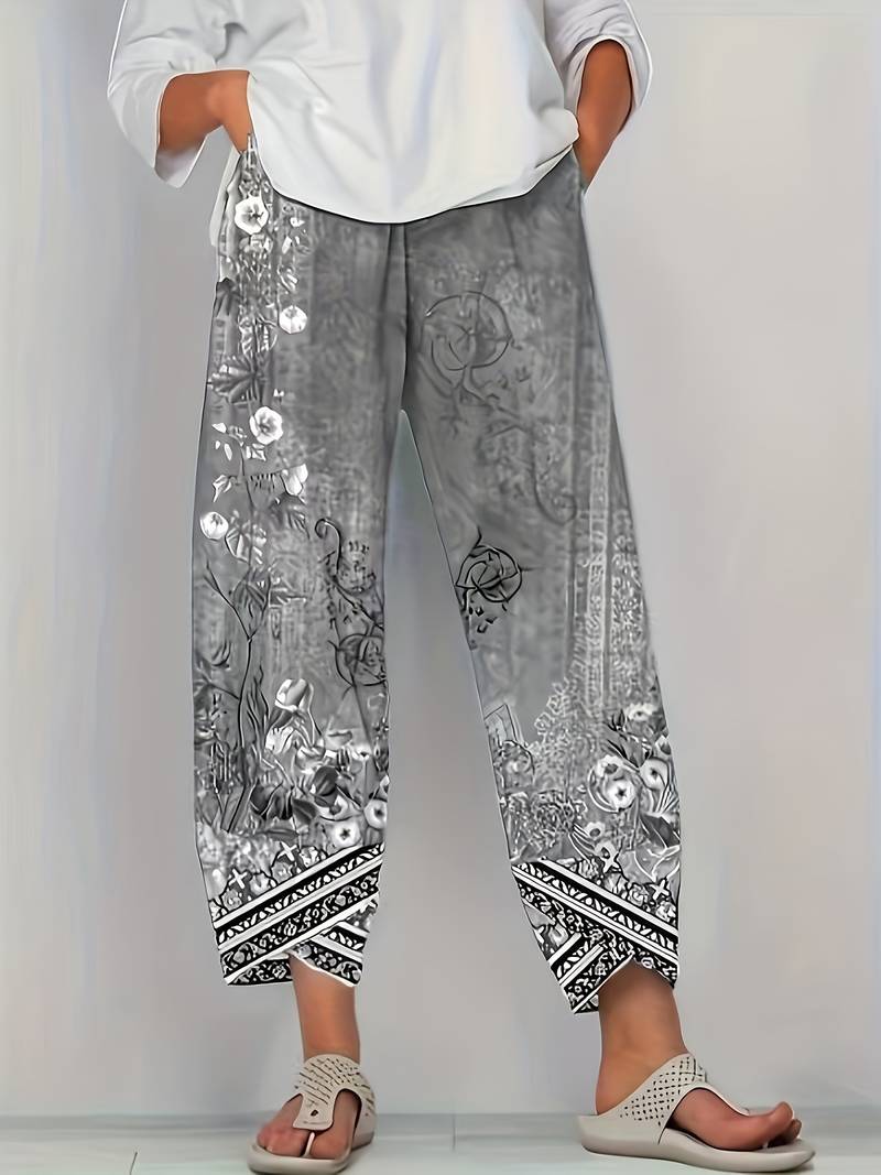 Thimasha - Pantaloni Capri Vintage a Fiori Con Elastico in Vita - Image 3