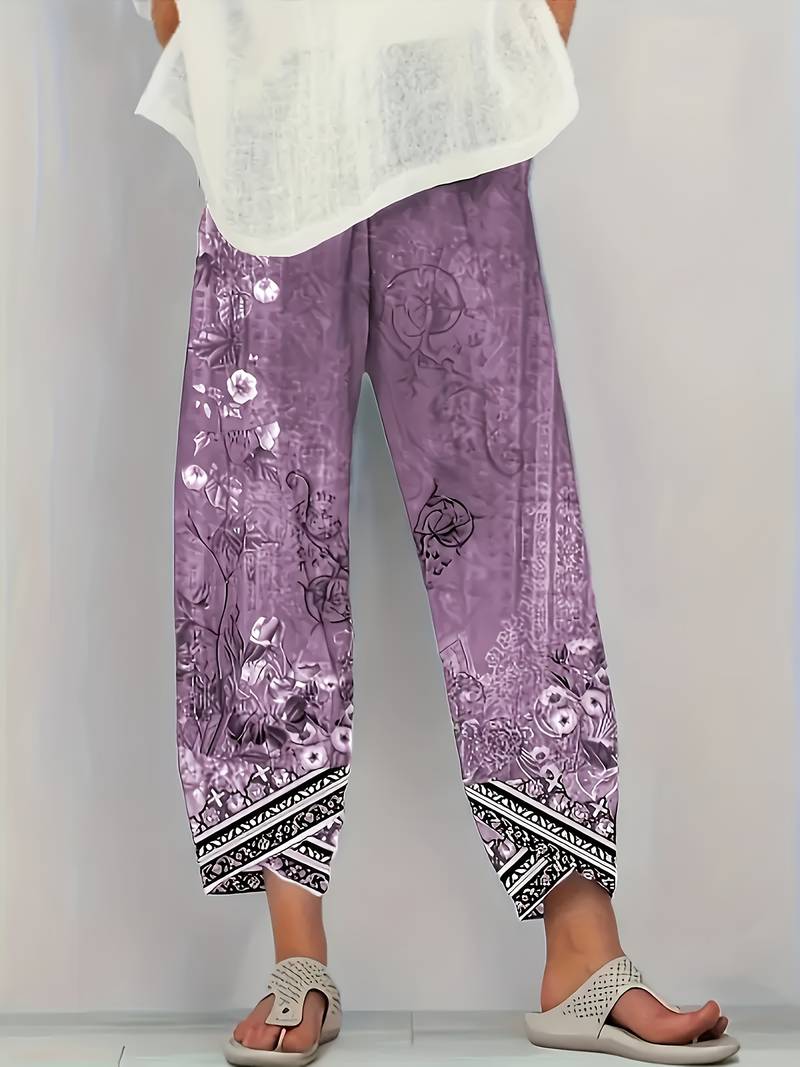 Thimasha - Pantaloni Capri Vintage a Fiori Con Elastico in Vita - Image 6