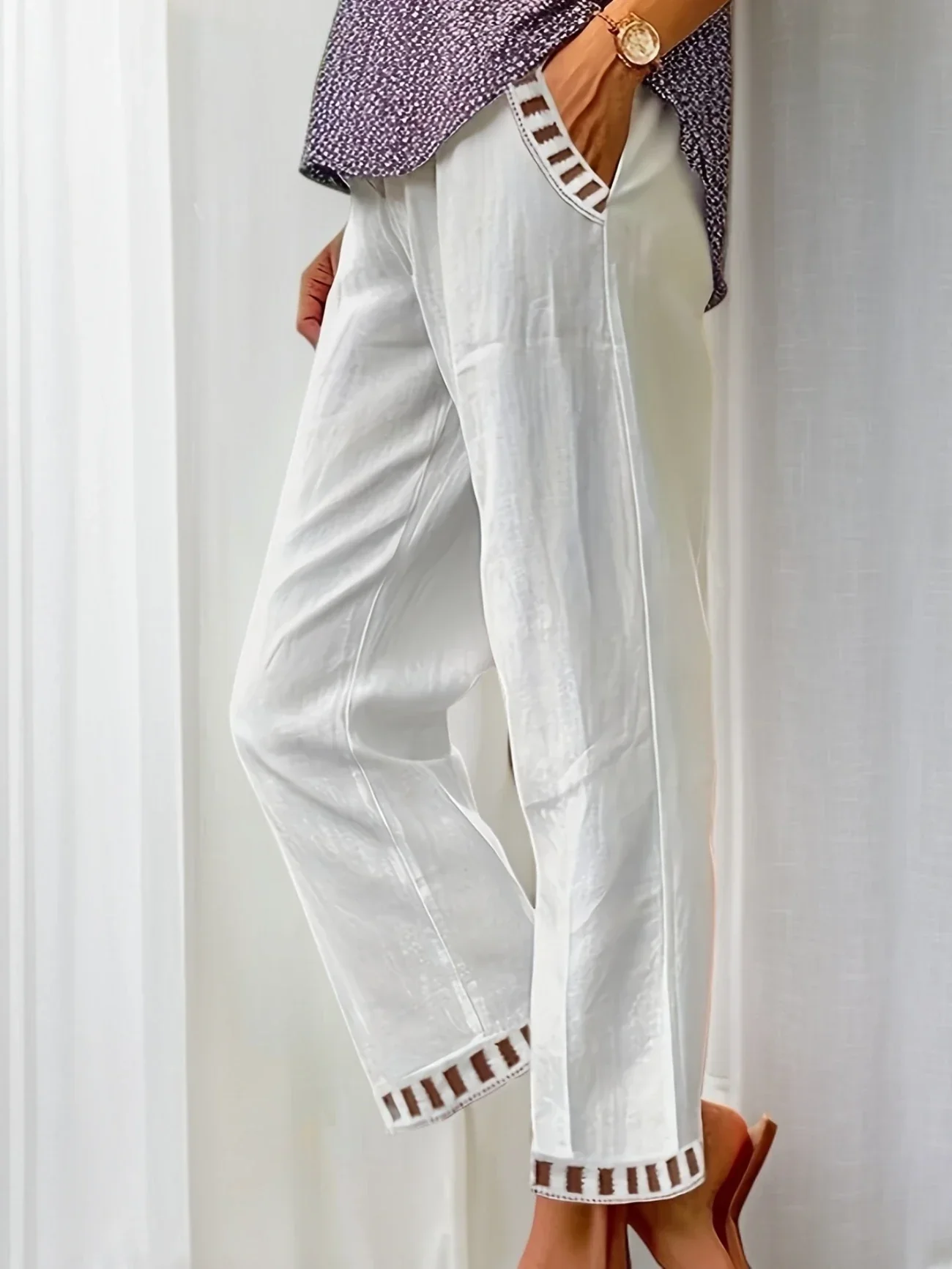 Tracey - Contrasto Trim Cropped Pantaloni - Image 10