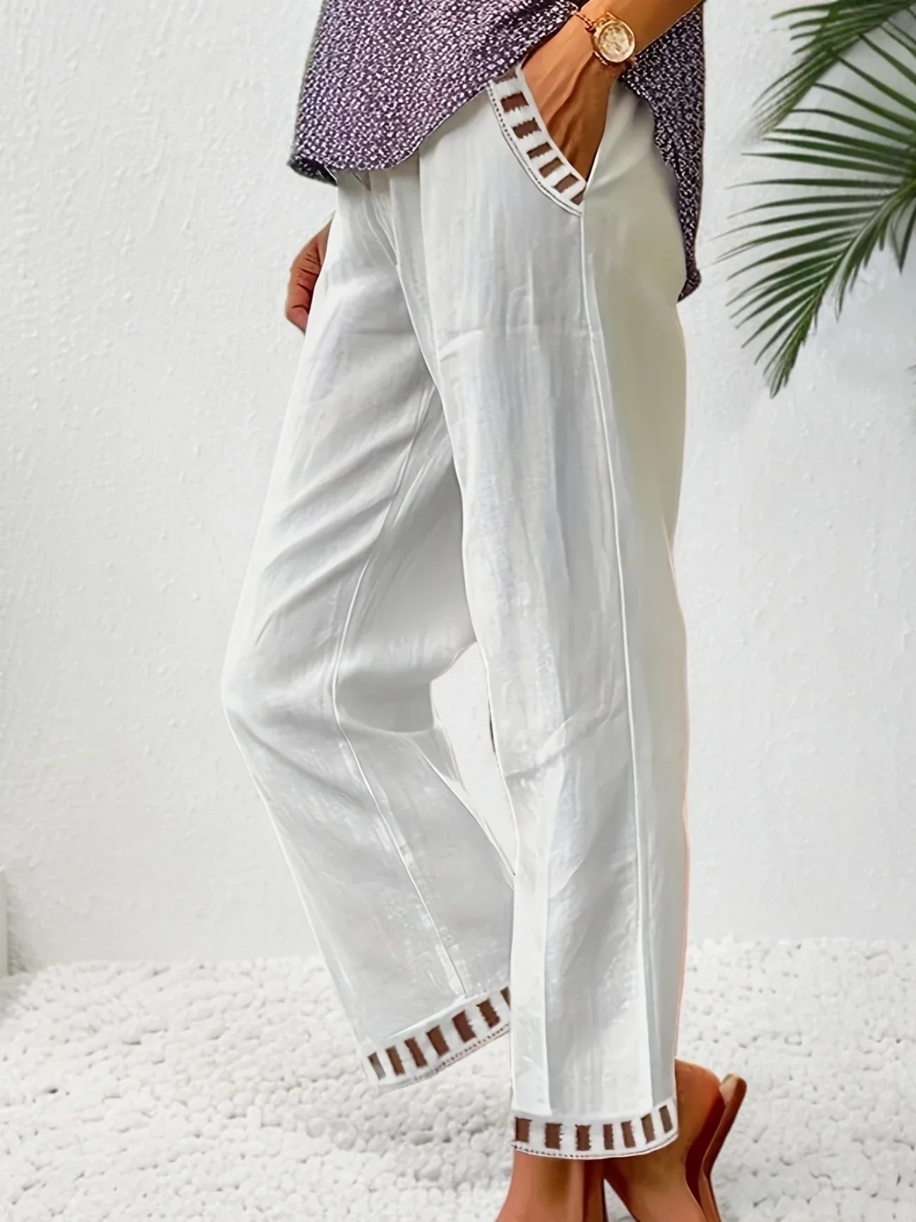 Tracey - Contrasto Trim Cropped Pantaloni - Image 13
