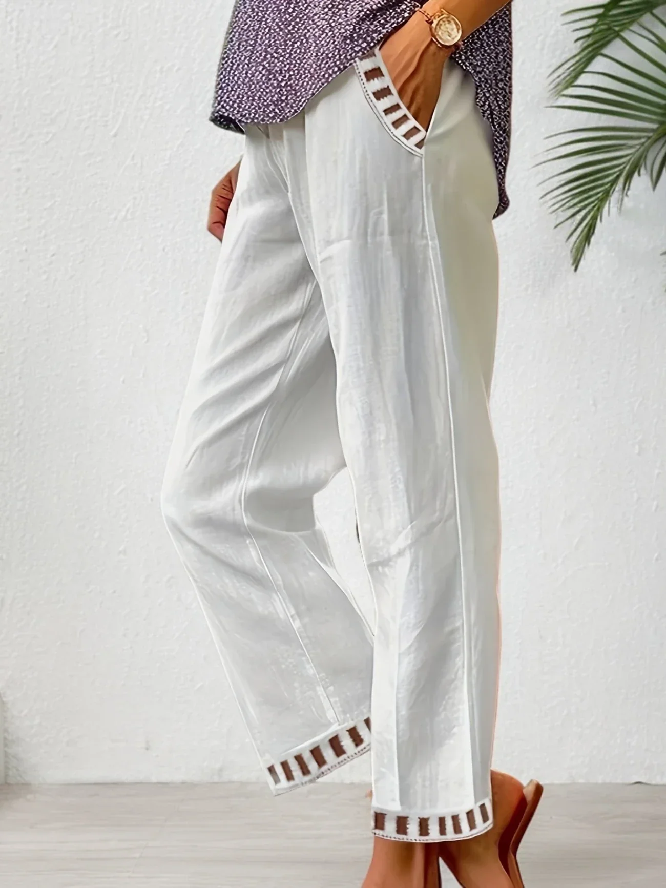 Tracey - Contrasto Trim Cropped Pantaloni - Image 9
