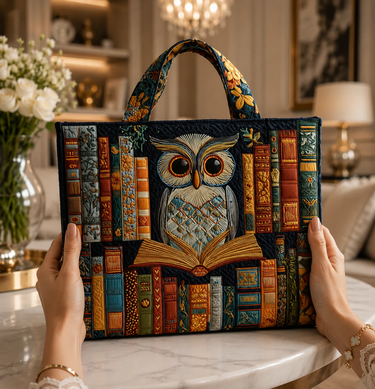Tyliana - Borsa Tote Trapuntata Con Gufo Ricamato “Biblioteca” - Image 2