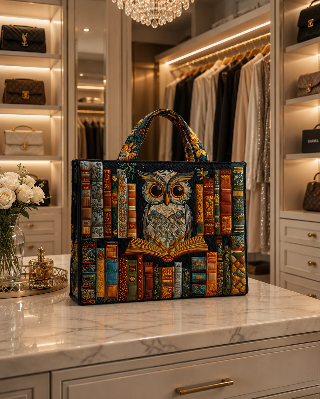 Tyliana - Borsa Tote Trapuntata Con Gufo Ricamato “Biblioteca” - Image 3