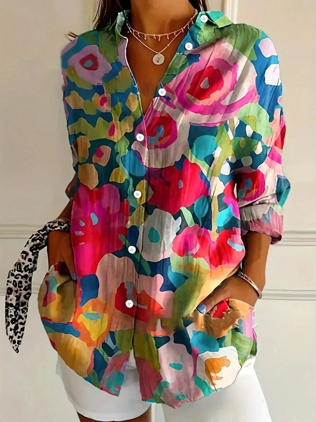 Tzufit - Elegante Camicia a Maniche Lunghe Con Motivo Colorato - Image 5