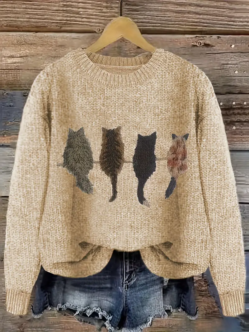 Urvana - Maglione a Maniche Lunghe Con Stampa Gatto - Image 2