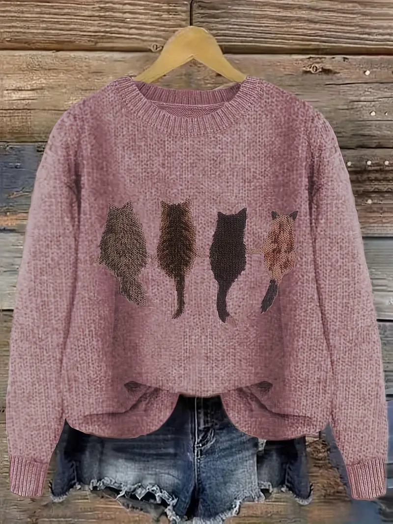 Urvana - Maglione a Maniche Lunghe Con Stampa Gatto - Image 3