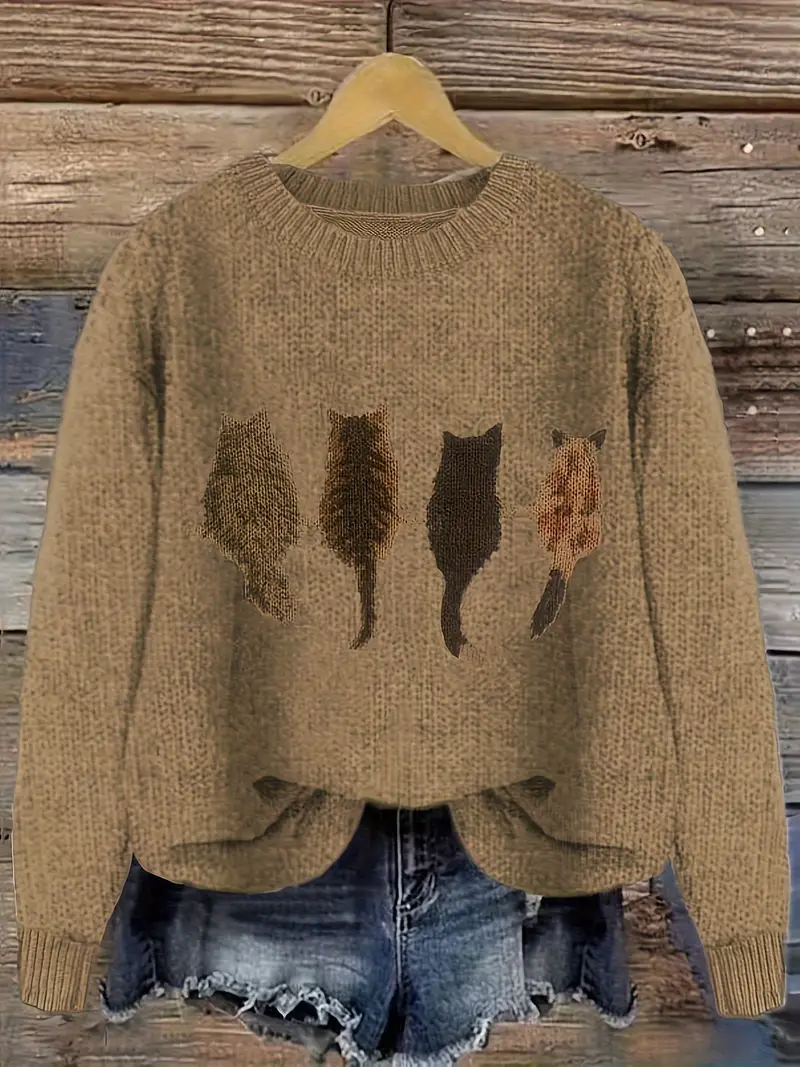 Urvana - Maglione a Maniche Lunghe Con Stampa Gatto - Image 5