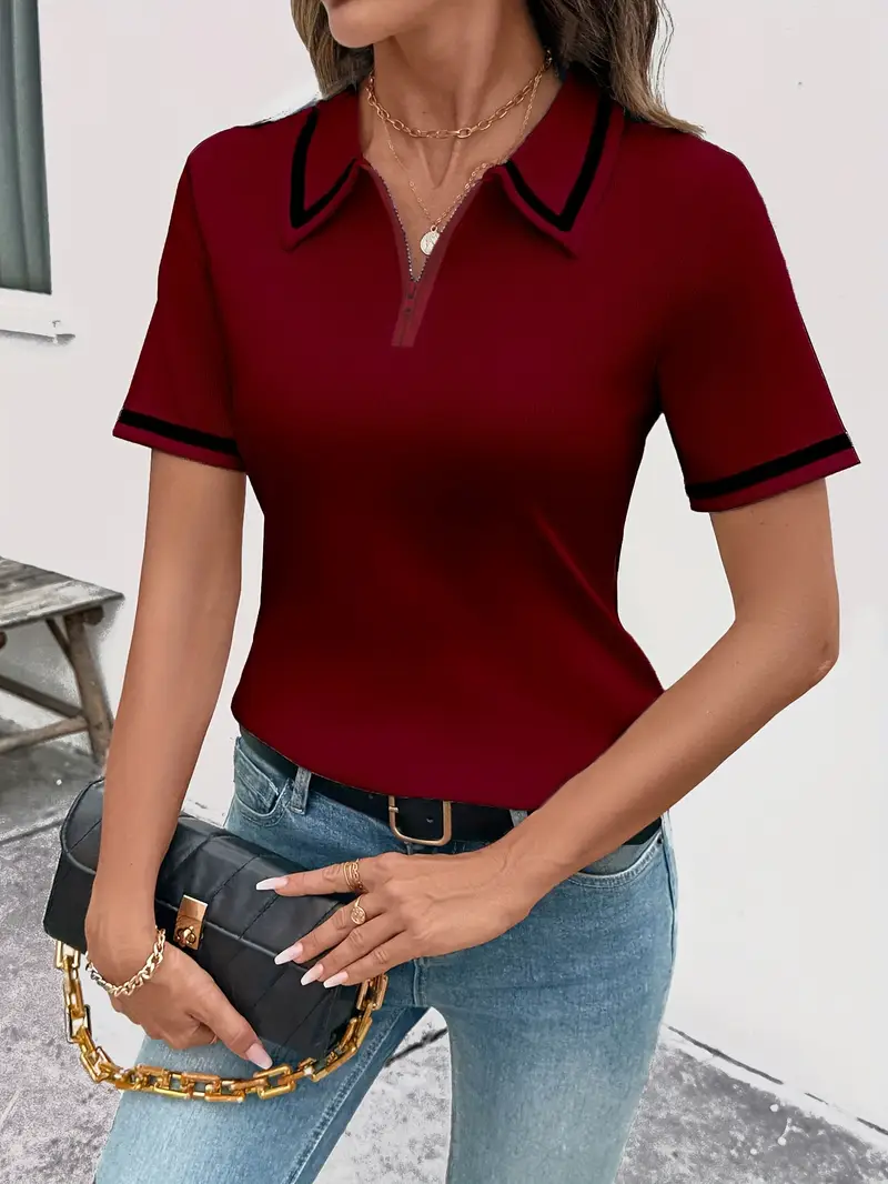 Vasilka - Elegante Top a Maniche Corte Con Colletto