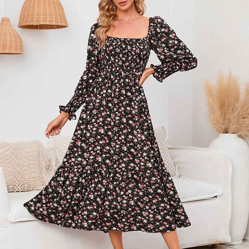 Vasilya - Abito Elegante con Maniche Svasate e Motivo Floreale - Image 2