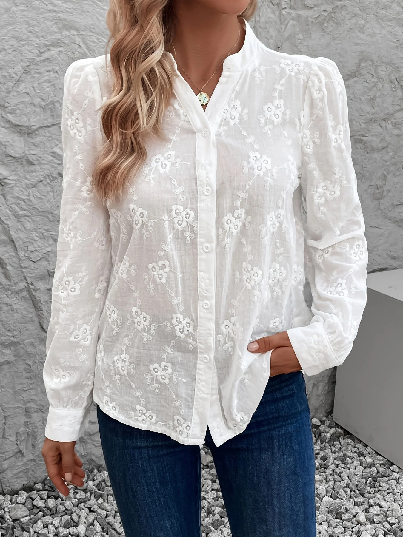 Verilou - Camicia con Ricamo a Maniche Lunghe