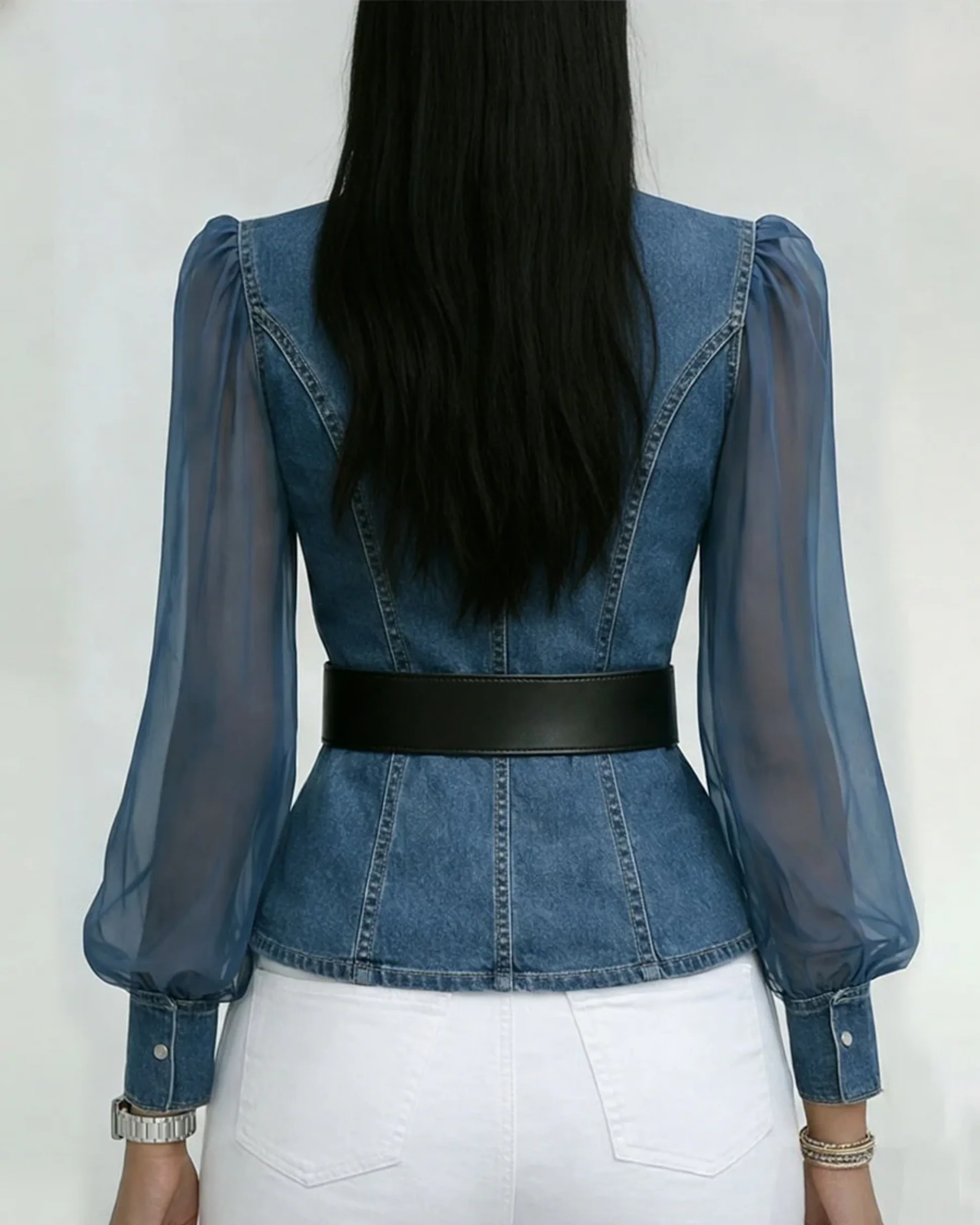 Vessa - Top In Denim Con Maniche in Panno - Image 4