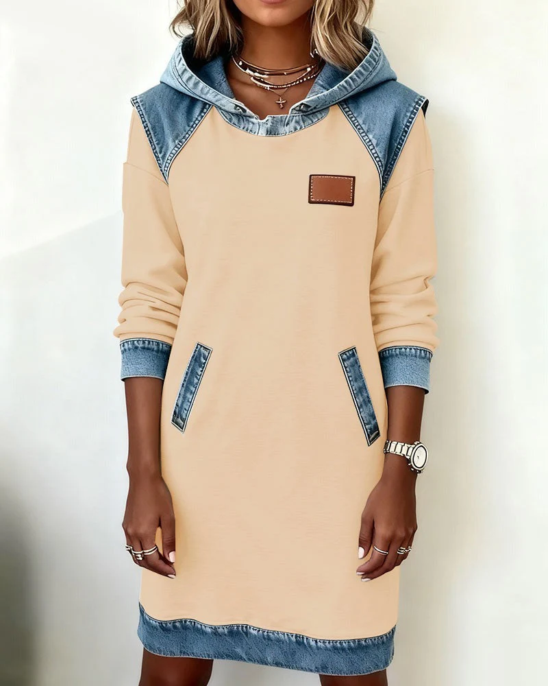 Viktoria - Abito Casual Con Cappuccio E Inserti In Denim