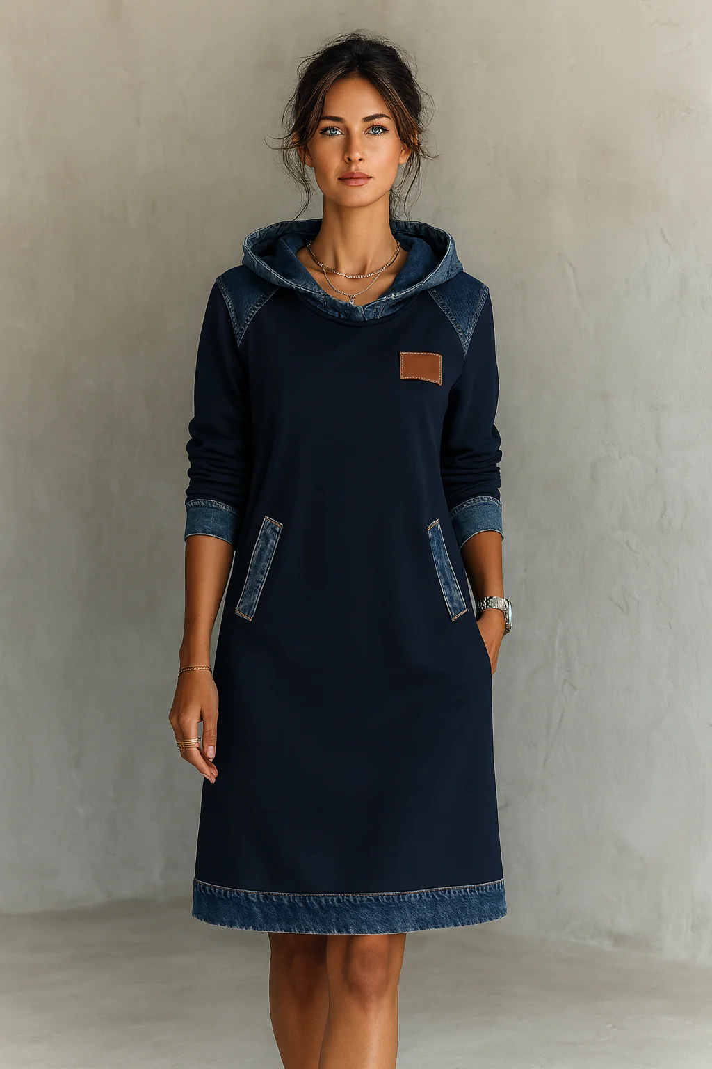 Viktoria - Abito Casual Con Cappuccio E Inserti In Denim - Image 10
