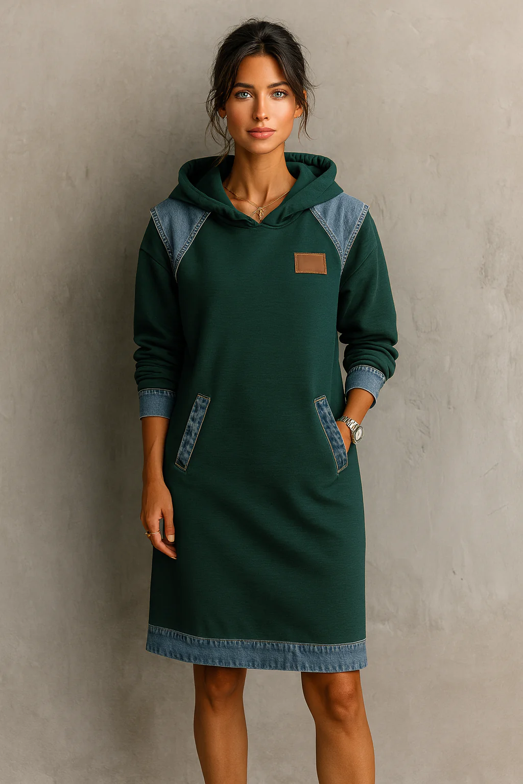 Viktoria - Abito Casual Con Cappuccio E Inserti In Denim - Image 11
