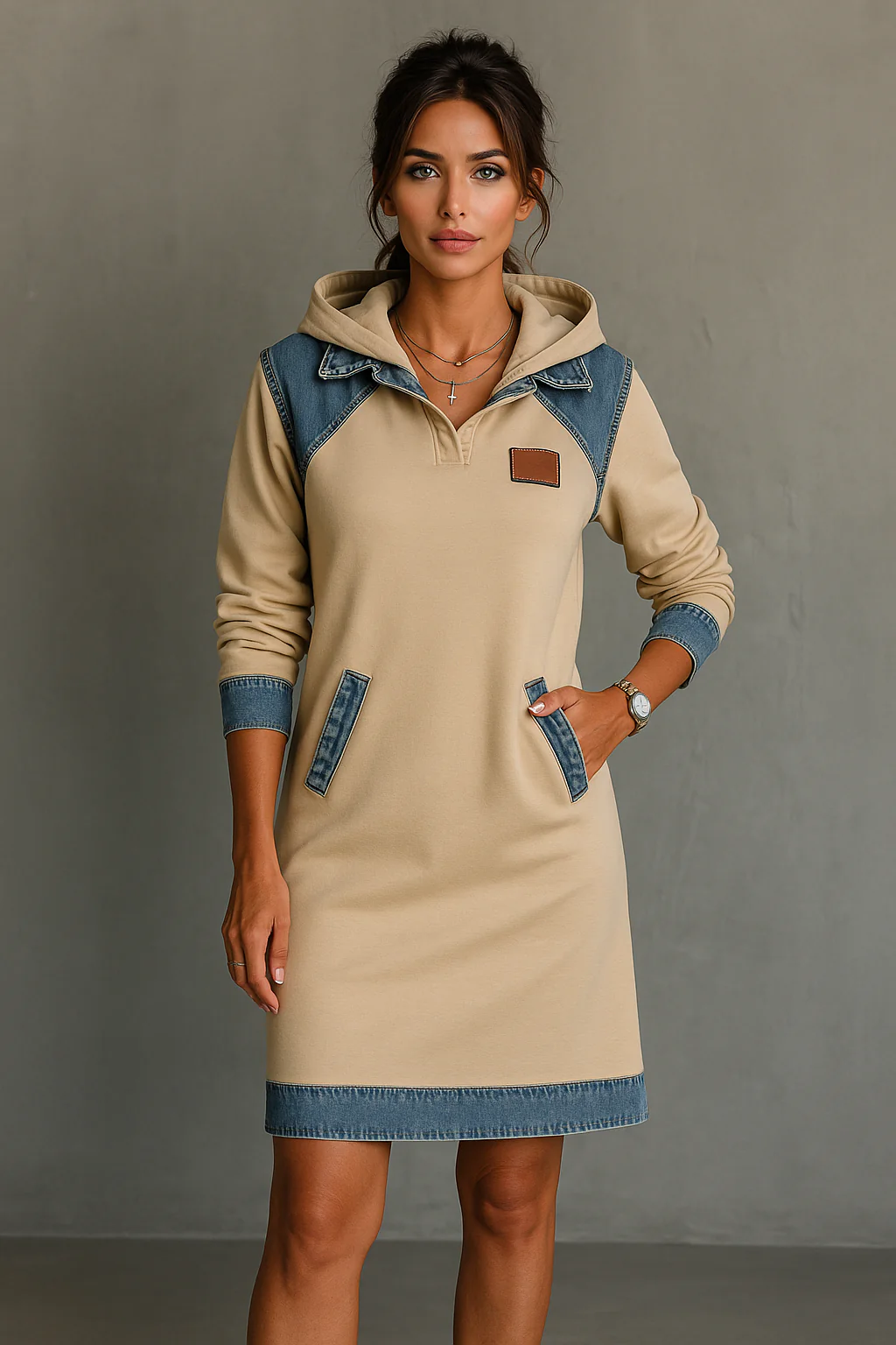 Viktoria - Abito Casual Con Cappuccio E Inserti In Denim - Image 14