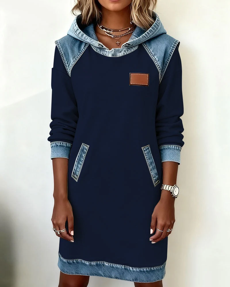 Viktoria - Abito Casual Con Cappuccio E Inserti In Denim - Image 2