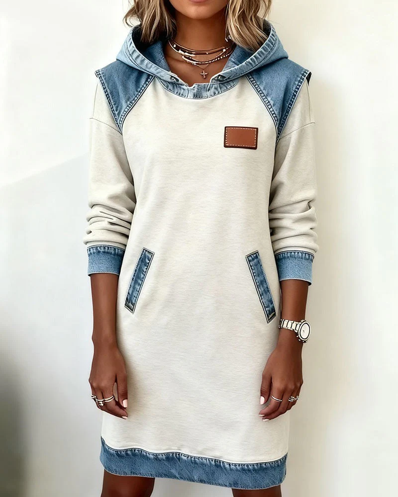 Viktoria - Abito Casual Con Cappuccio E Inserti In Denim - Image 5