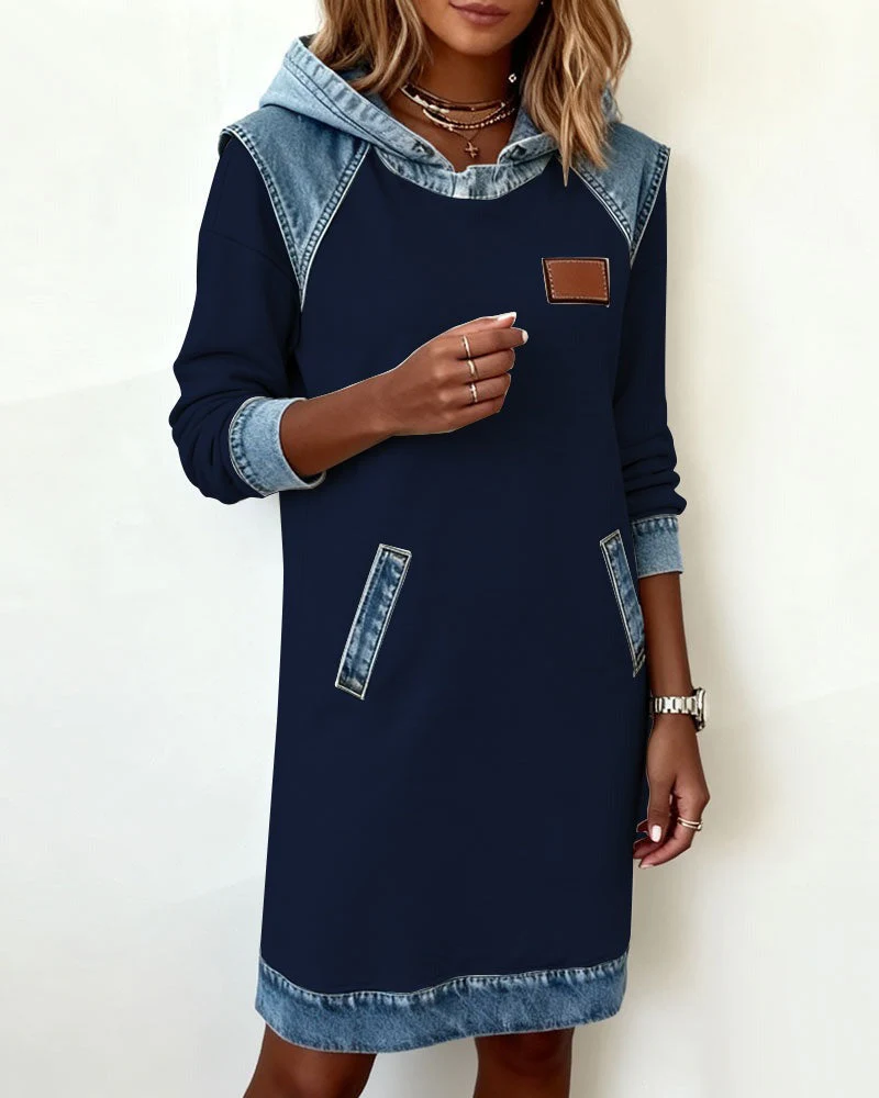 Viktoria - Abito Casual Con Cappuccio E Inserti In Denim - Image 8