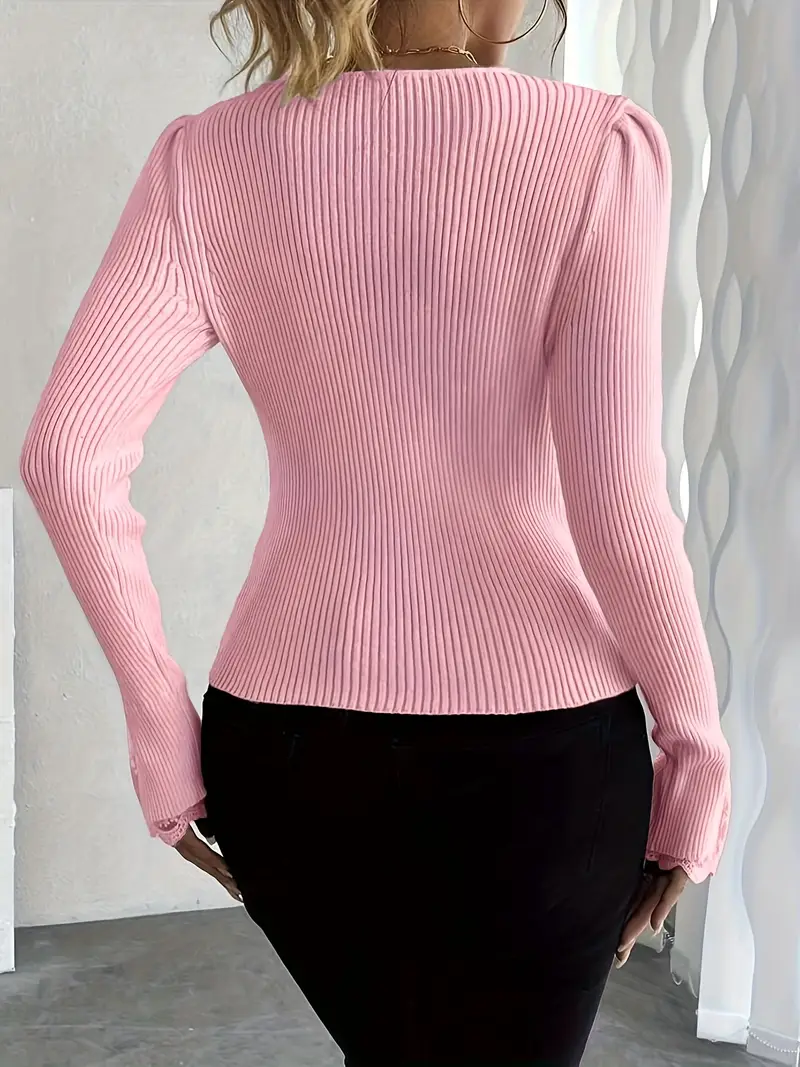 Visenna - Elegante Maglione Con Scollo a V e Maniche in Pizzo - Image 10