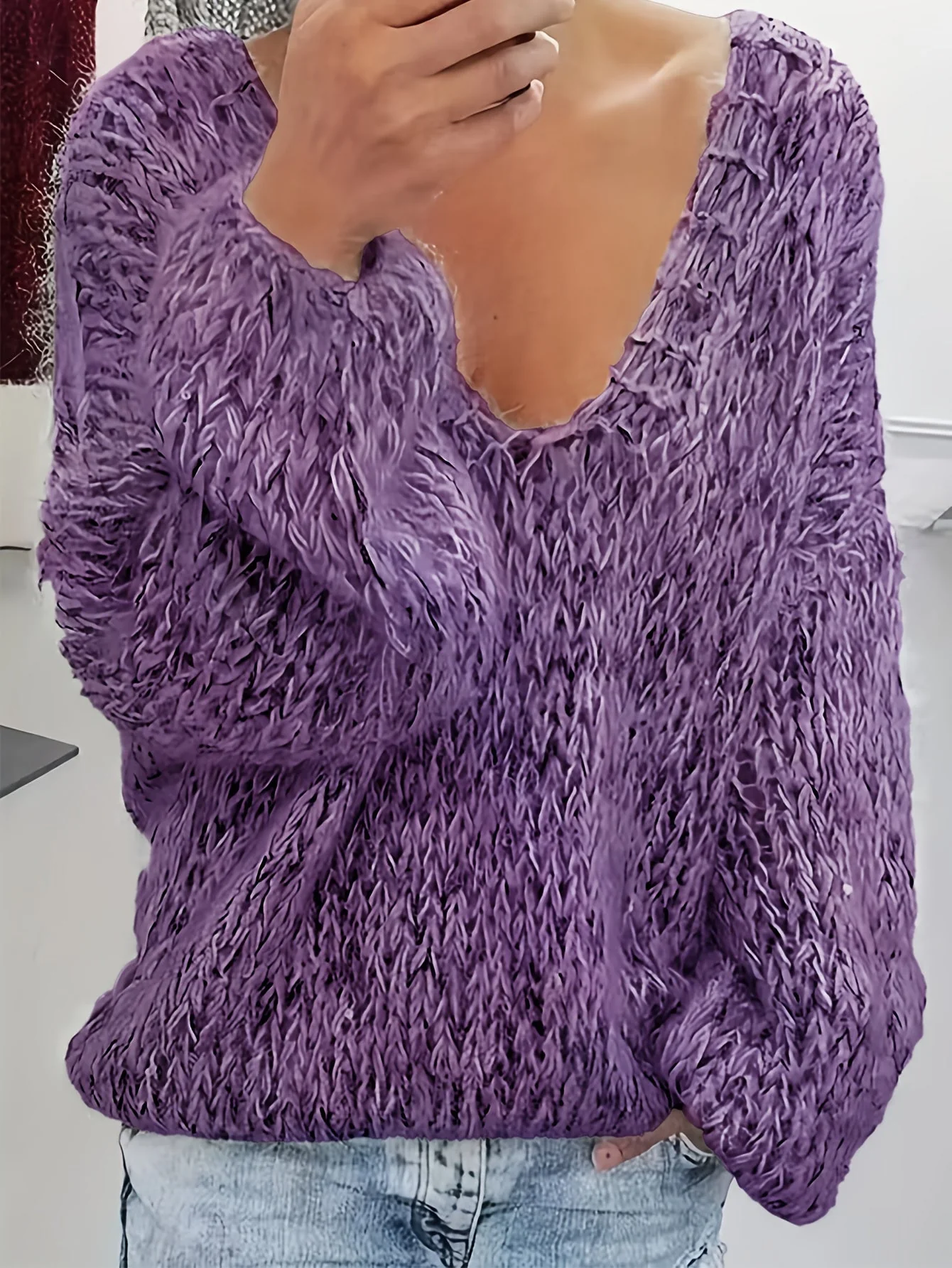 Vriona - Maglione a Maniche Lunghe Lavorato a Maglia Con Scollo a V