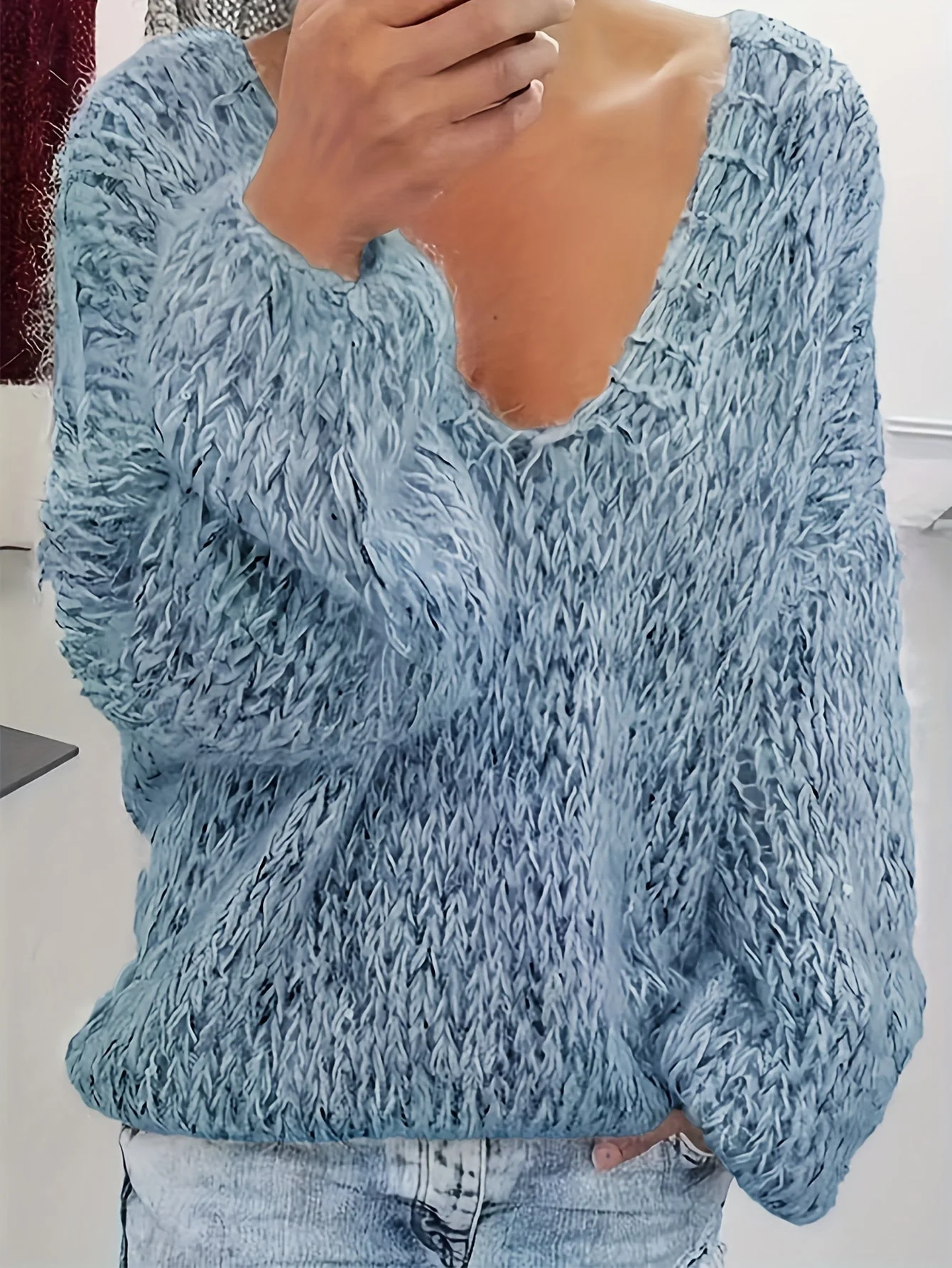Vriona - Maglione a Maniche Lunghe Lavorato a Maglia Con Scollo a V - Image 2