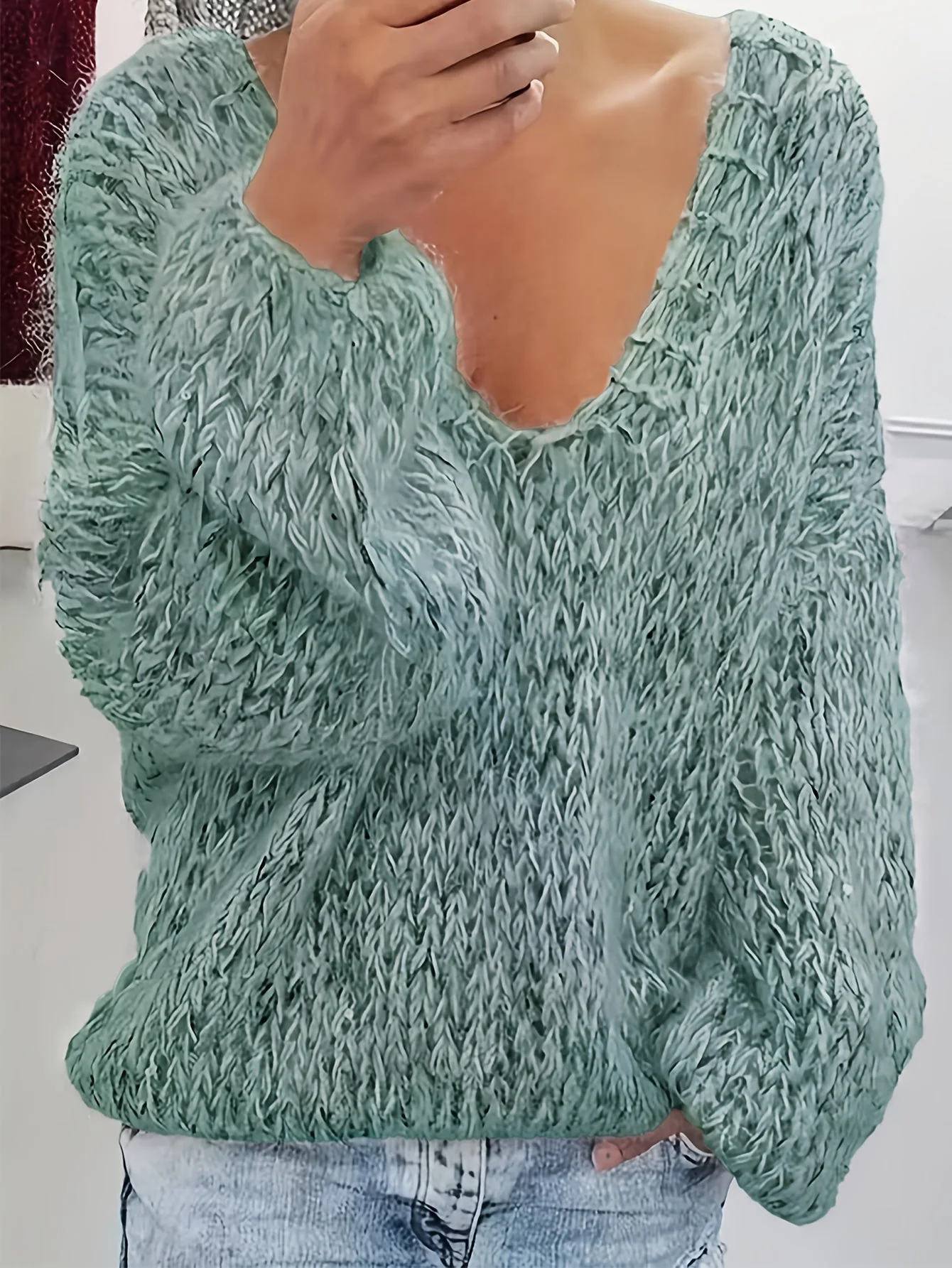 Vriona - Maglione a Maniche Lunghe Lavorato a Maglia Con Scollo a V - Image 3
