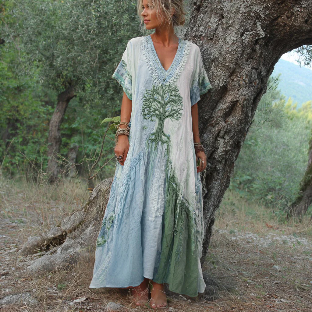 Winifred - Abito a Maniche Corte Con Motivo Alberi Retrò - Image 2
