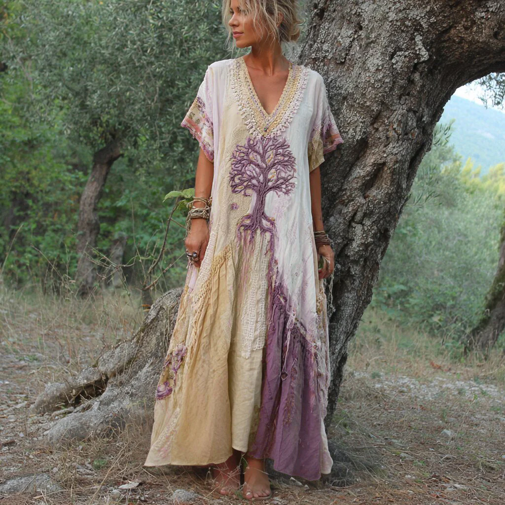 Winifred - Abito a Maniche Corte Con Motivo Alberi Retrò - Image 3