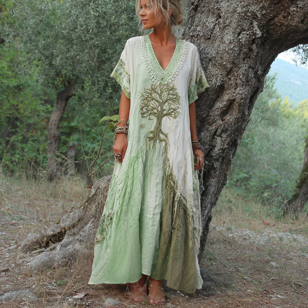 Winifred - Abito a Maniche Corte Con Motivo Alberi Retrò - Image 4
