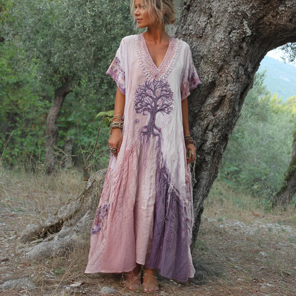 Winifred - Abito a Maniche Corte Con Motivo Alberi Retrò - Image 5
