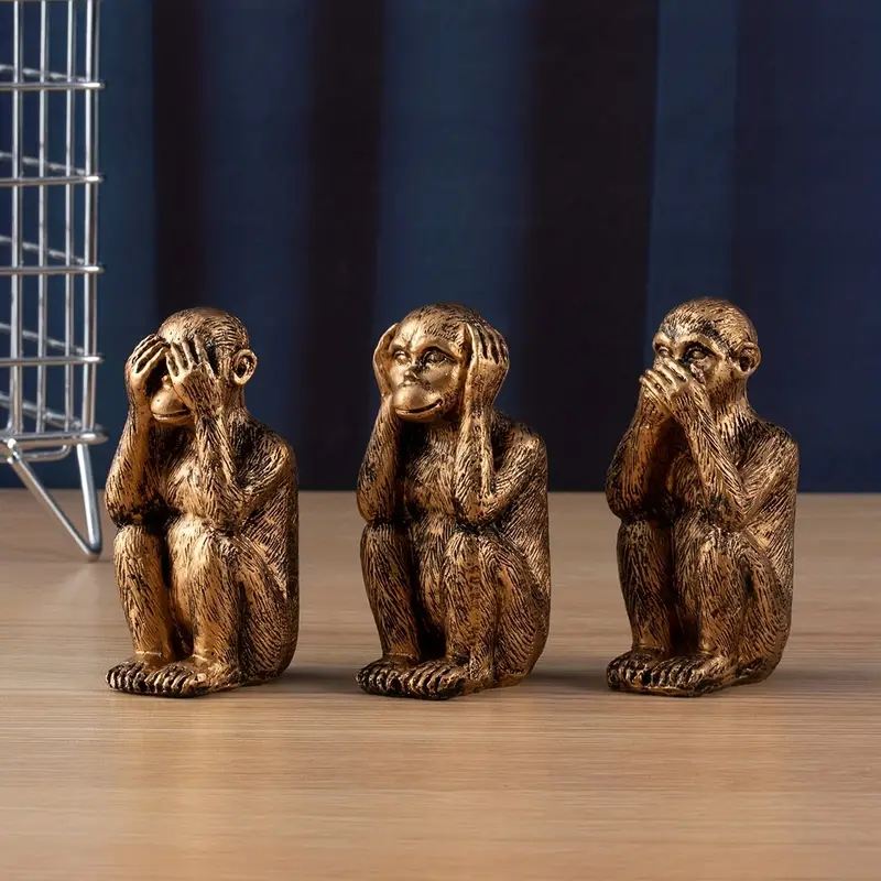 WiseChimp - Impostare Di 3 Sculture Decorativo In Resina Raffiguranti Scimmie - Image 3