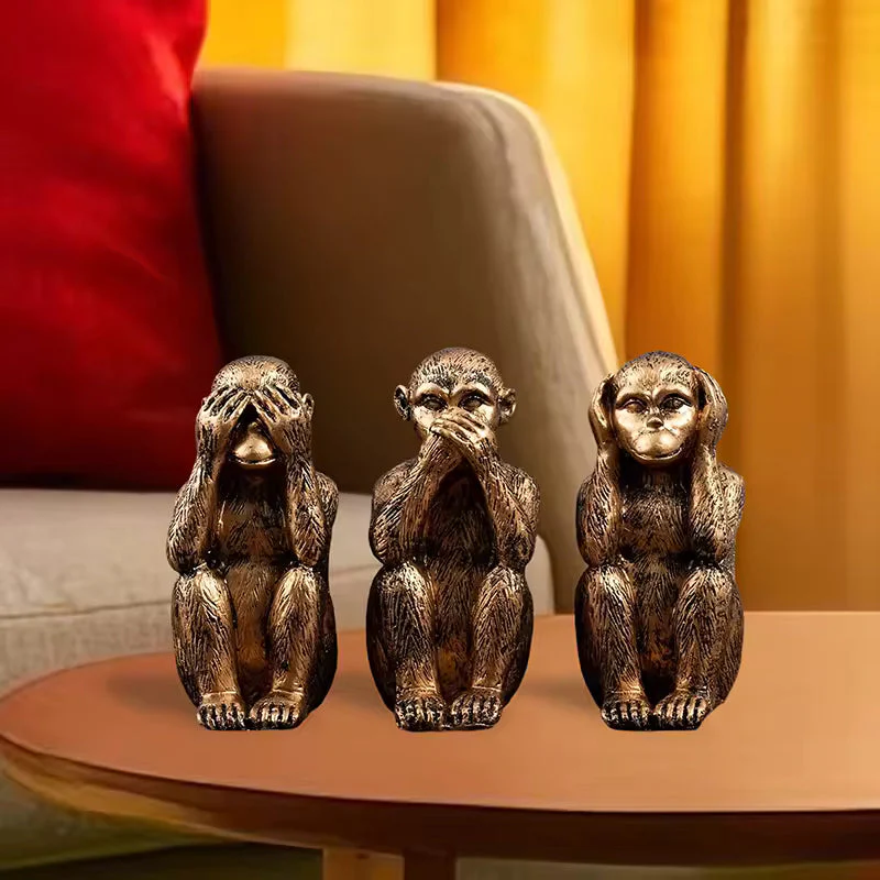 WiseChimp - Impostare Di 3 Sculture Decorativo In Resina Raffiguranti Scimmie - Image 4