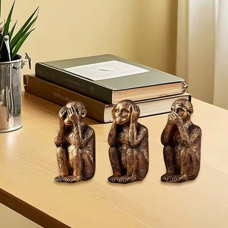 WiseChimp - Impostare Di 3 Sculture Decorativo In Resina Raffiguranti Scimmie - Image 5