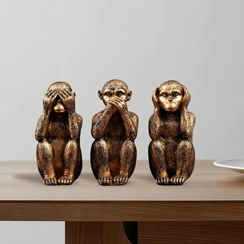 WiseChimp - Impostare Di 3 Sculture Decorativo In Resina Raffiguranti Scimmie - Image 6
