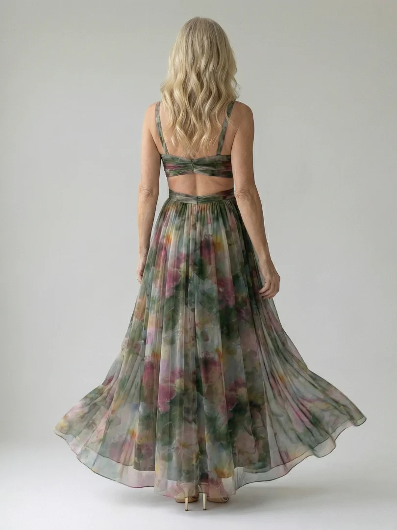 Xeenia - Elegante Abito Lungo in Chiffon Con Ritaglio - Image 10